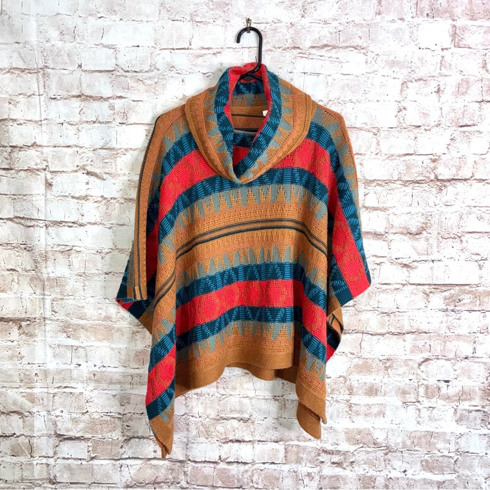 Tyler Boe Navajo Poncho Wool Alpaca Blend Multicolor Aztec Stripe Boho XS/S